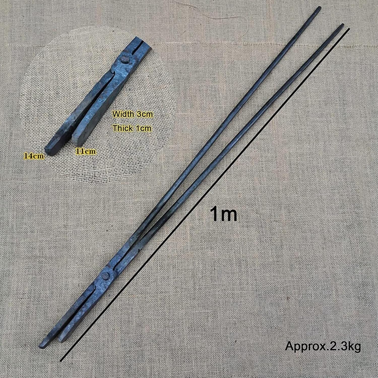 Blacksmith Tongs 1m - Heavy Duty Flat Tongs for Anvil, Forge, Knife Making, Bladesmith