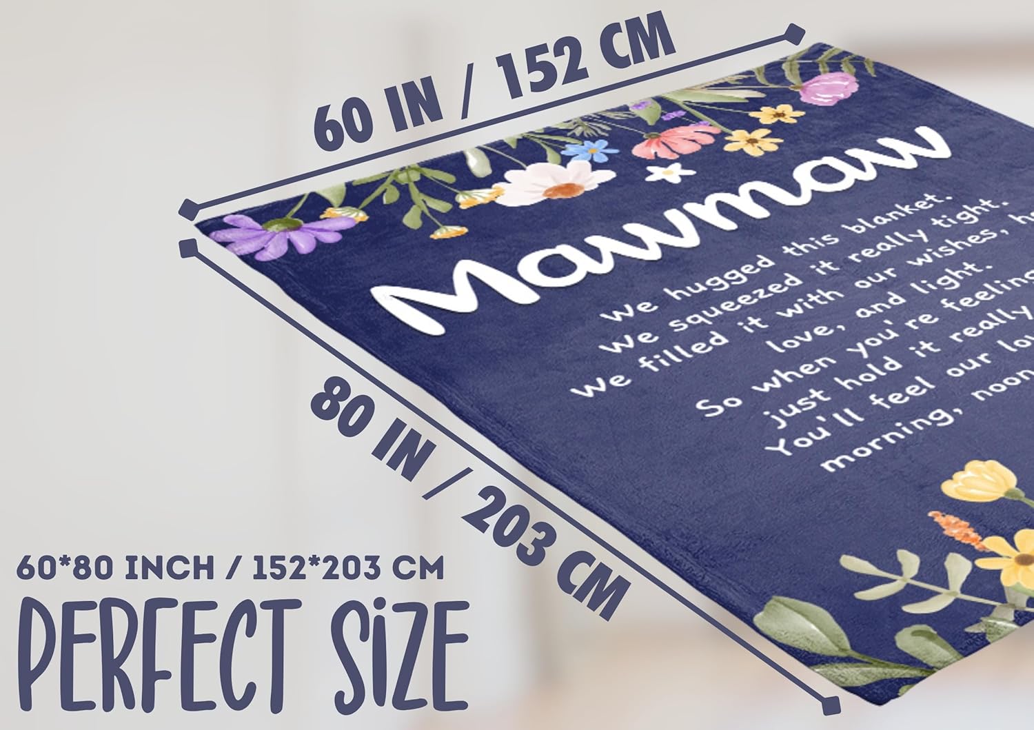 InnoBeta Mawmaw Gifts, Grandma Gifts for Mawmaw, Flannel Throw Blankets on Mother's Day, Christmas, Birthday, 60" x 80", Blue Flowers