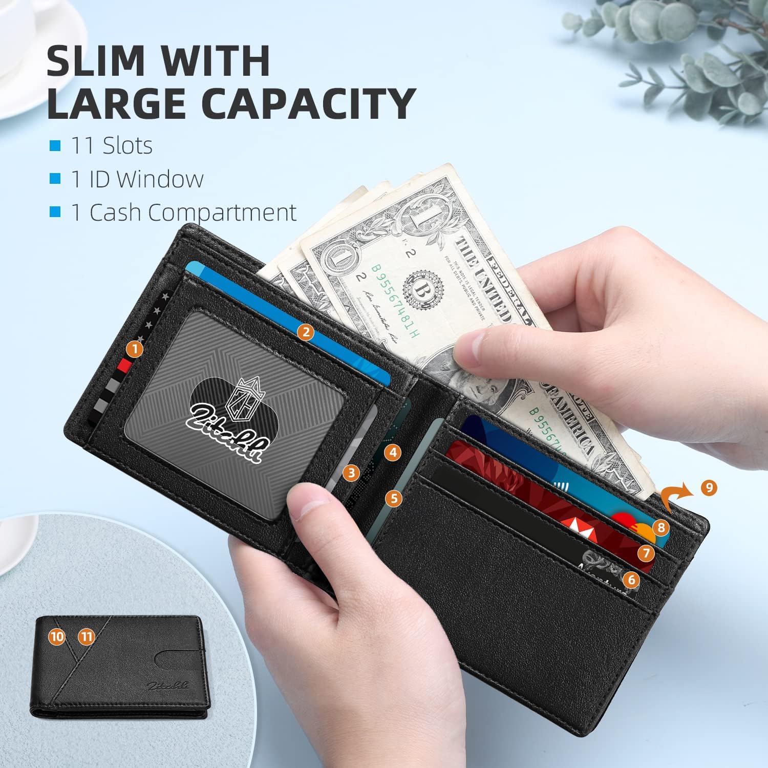 Zitahli Wallet for Men Slim 11 Credit Card Holder RFID Blocking Small Men's Wallet Bifold Minimalist Front Pocket With Mens Gifts Box | Slim, RFID Blocking, Premium, Front Pocket, Gift Box, Leather Card Holder - Image 3