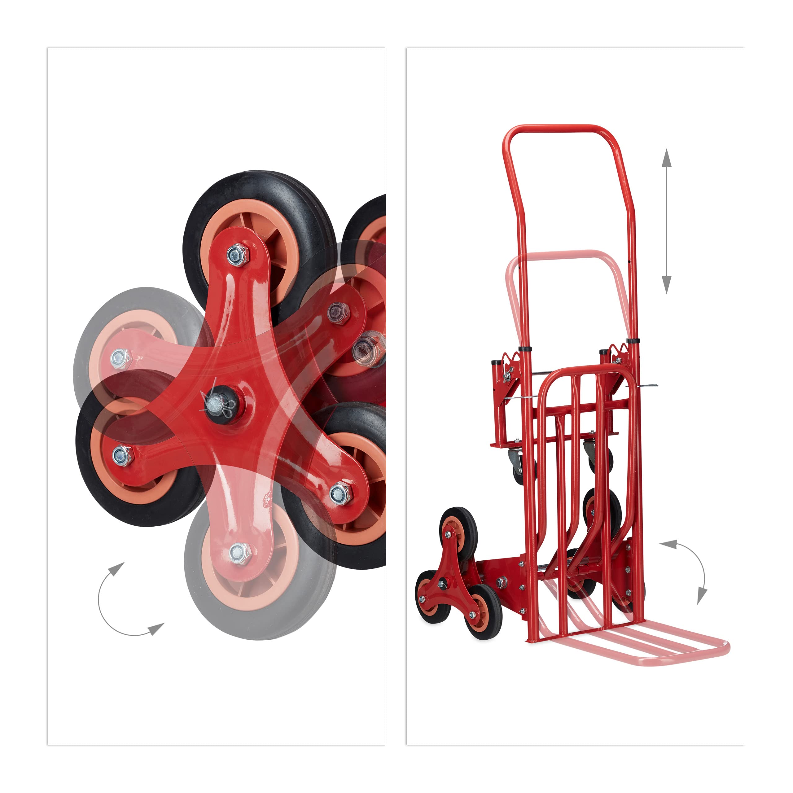 Relaxdays Wspinacz do schodów do 50 kg/150 kg, wielofunkcyjny wózek transportowy, 2 w 1, profesjonalny, czerwony, standardowy