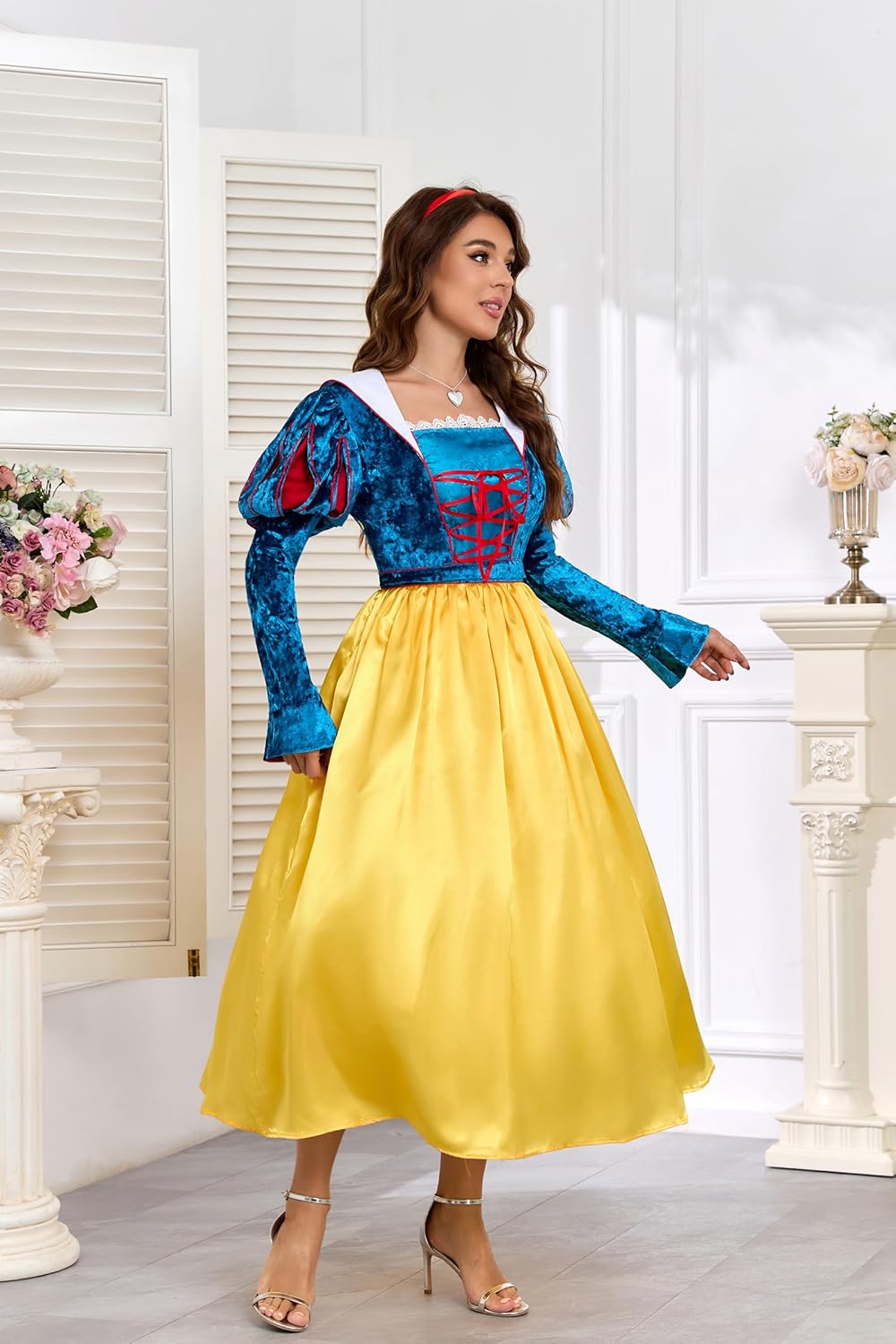 Snow Princess White Costume Women Puff Sleeves Fairytale Dress with Cape Halloween Role Cosplay Outfits for Adult - Image 5