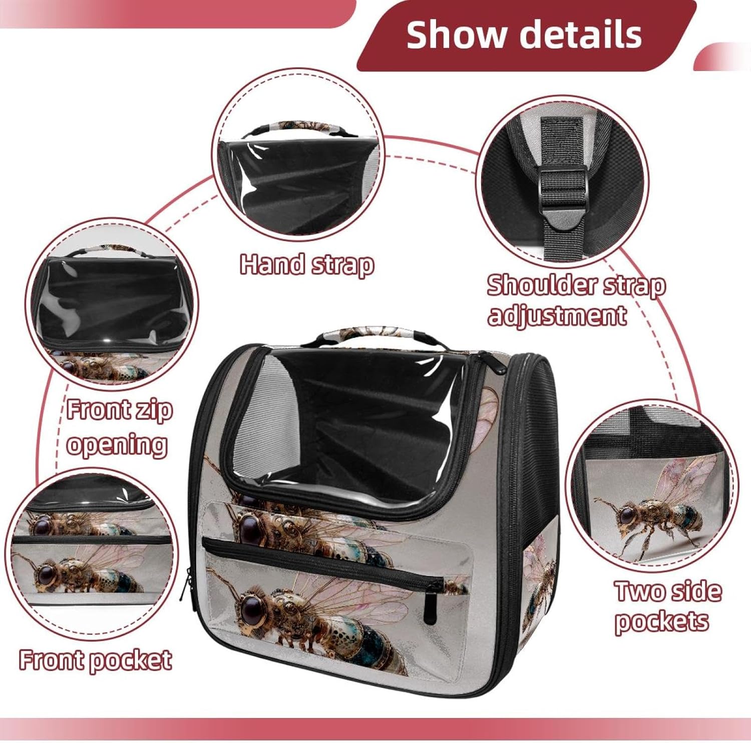 Bee (18) Pet Carrier Airline Approved Soft Sided Portable Cozy Travel Pet Bag, Car Seat Safe Carrier for Cats and Dogs