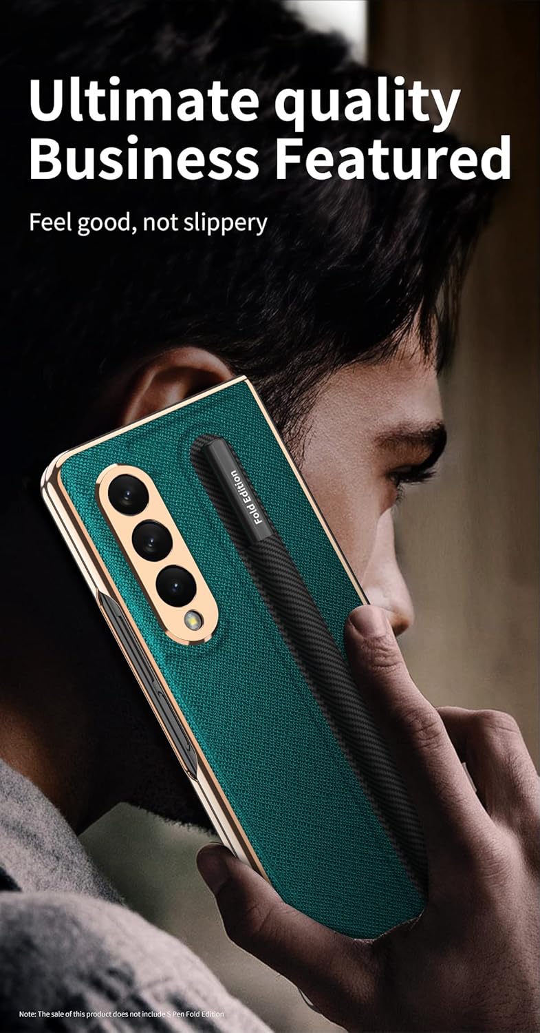 Compatible with Samsung Galaxy Z Fold 3 5G 2021 Case with Built-in Screen Protector with S Pen Holder Leather Phone Cover Case for Samsung Galaxy Z Fold3 5G 2021, Black
