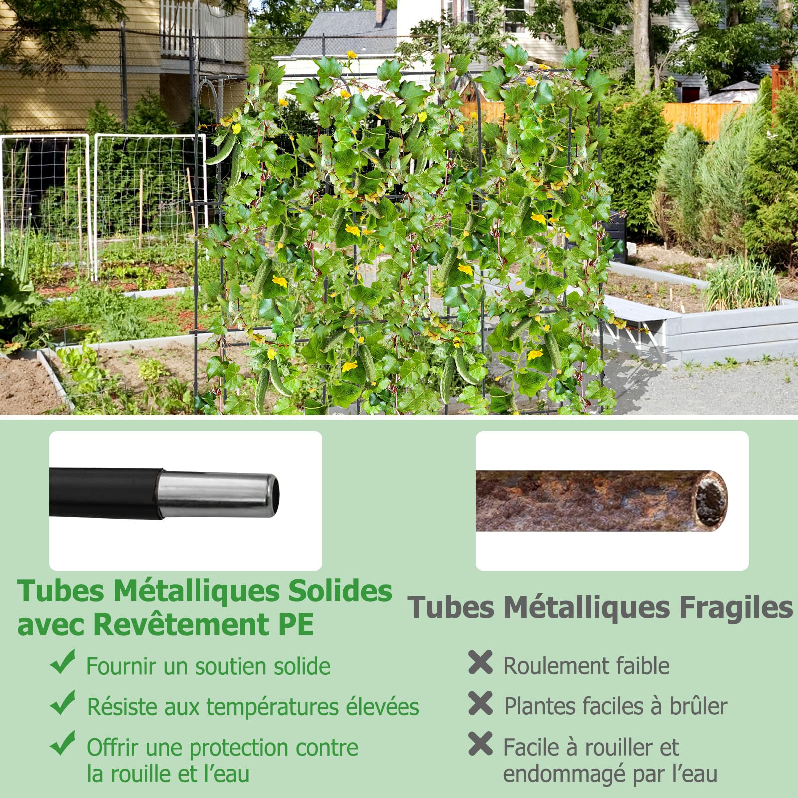 COSTWAY Treillis Arqué de Jardin pour Plantes Grimpantes 179 x 180 cm, Treillis en ‘U’ pour Jardin Surélevé avec Poteaux Métalliques, Cadre de Support pour Légumes Fruits Fleurs Vigne