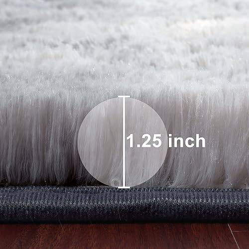 Miniatura 2 de BSTLUV alfombra de área grande, moderna, mullida, suave y peluda, de 6 x 9 pies, de color gris claro, para habitación, habitación de niños, oficina,