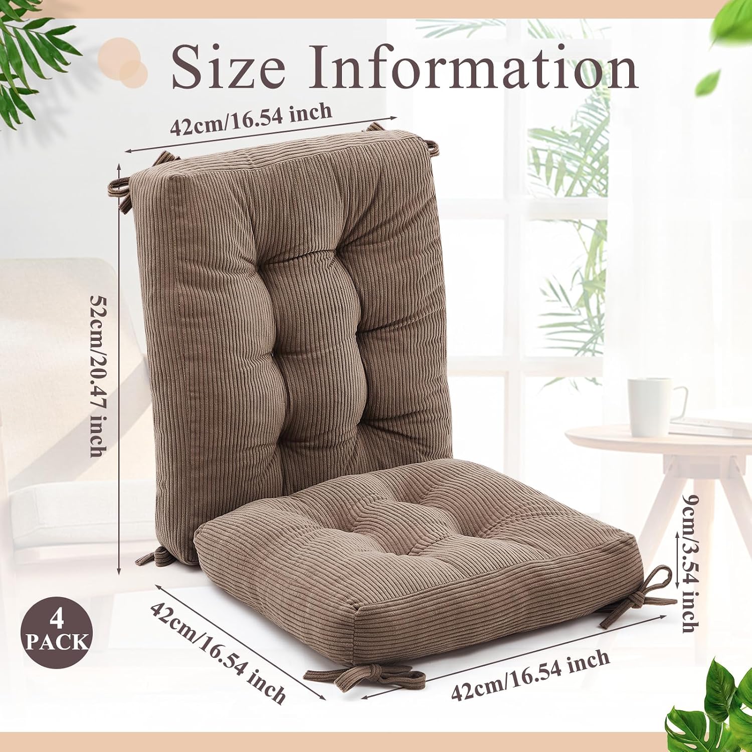 juexica 4 set outdoor patio chair cushions corduroy seat high back tufted pillow replacement rocking patio chair pads for outdoor indoor home office(grayish brown)
