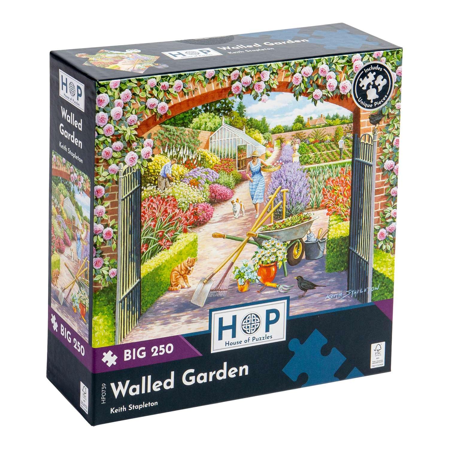 The House of Puzzles Walled Garden Jigsaw, Big 250 Piece Jigsaws For Adults & Kids, Extra Large Pieces, Artist Illustrated