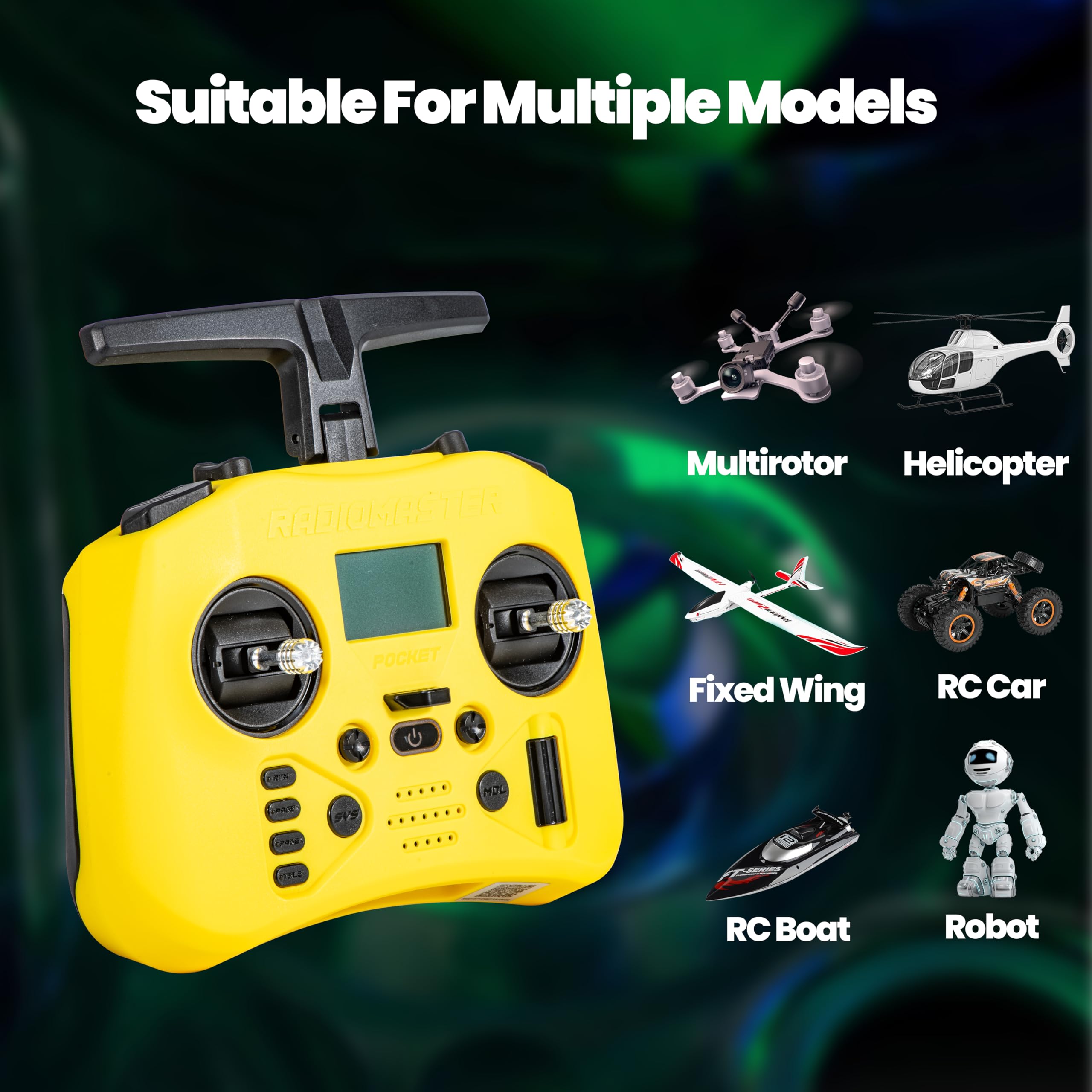 Radiomaster Pocket Hall Gimbal EdgeTX Émetteur Télécommande Portable Léger Lumière LED Intégrée Antenne Pliable (Jaune)