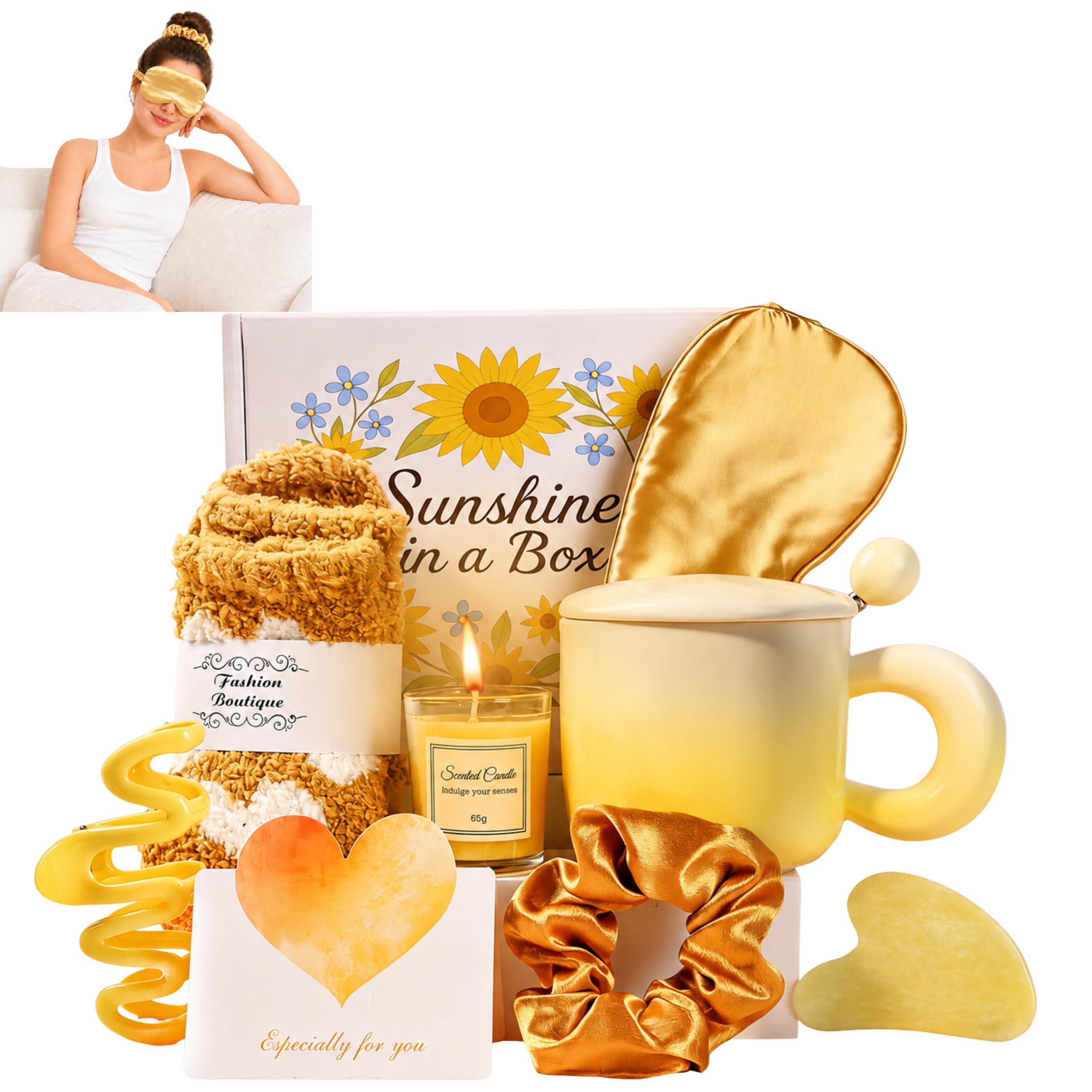 Sunshine Gift Box for Women – Birthday Gifts for Her, Pamper Hamper, Mother’s Day Gift Box, Get Well Soon Present, Relaxation Self Care Kit, Valentines Gifts for Her, Birthday Hamper (Sunflower)