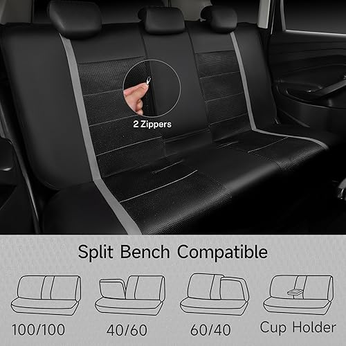 Miniatura 5 de CAR-GRAND - Juego completo de fundas de asiento para auto, de cuero de lujo y malla espaciadora transpirable, ajuste universal, compatible con