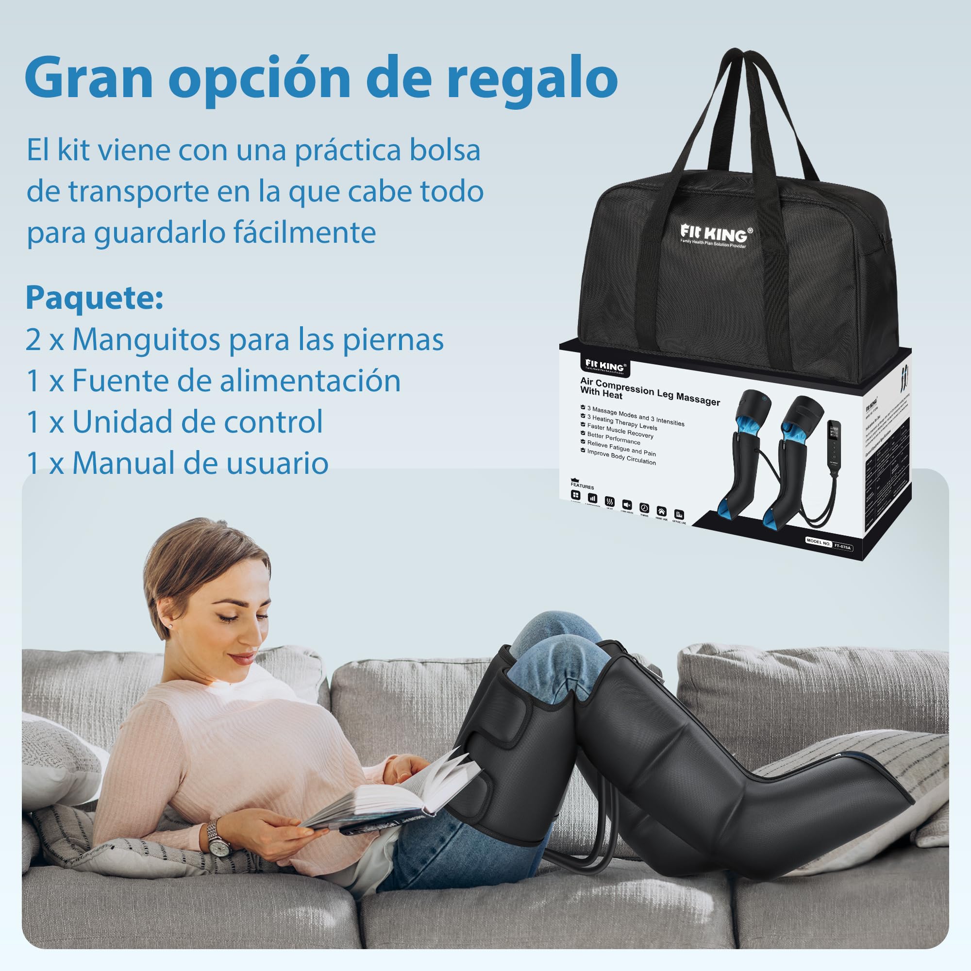 FIT KING Botas Presoterapia Piernas, 3 en 1 con Calor y Compresión, Presoterapia para casa Alivio Dolor, Mejora Circulación, 3 Modos, 3 Niveles Calor