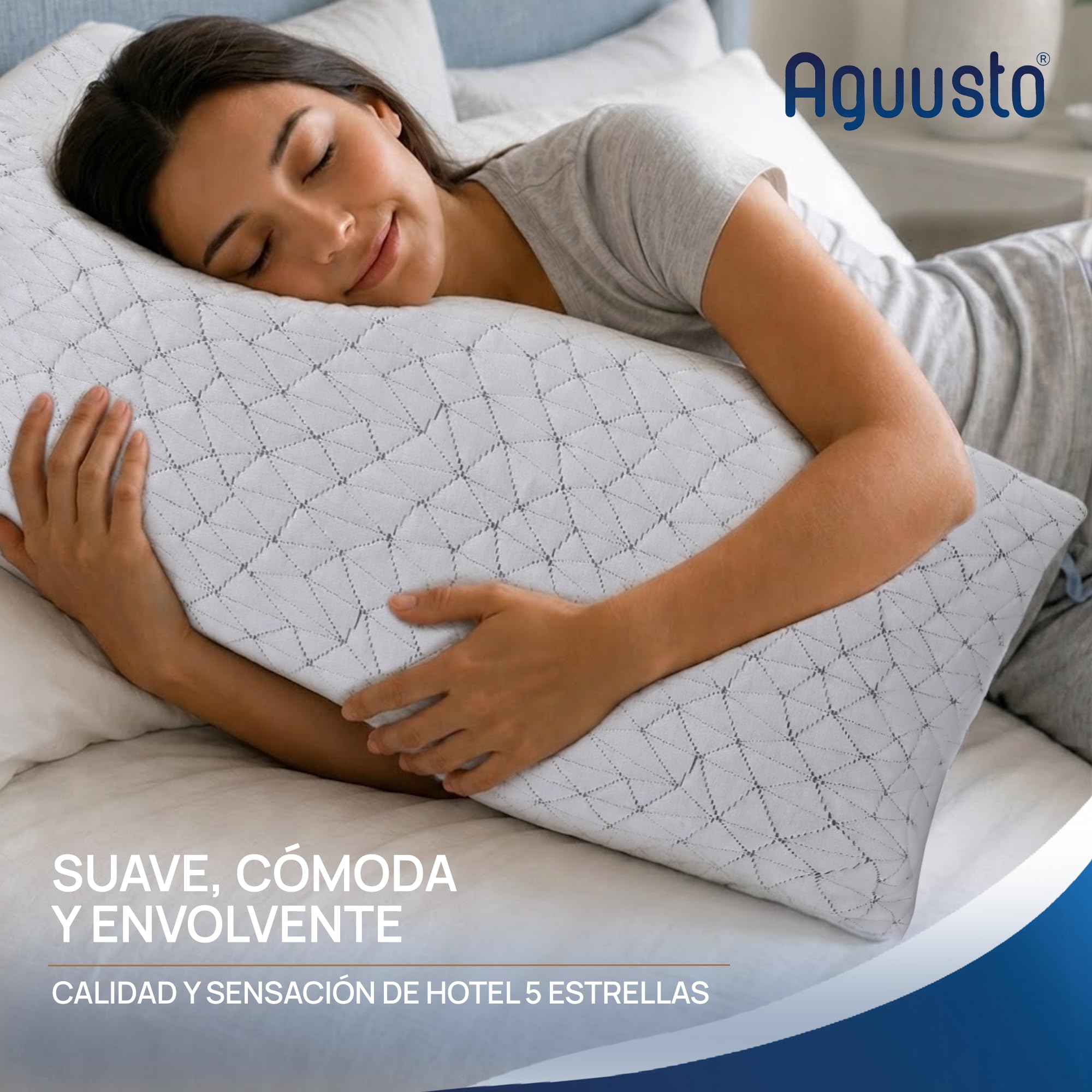 Oficial Almohada de Gel Viscoelástica Premium - Relleno Ajustable - Doble Funda Lavable y Transpirable, para Dormir de Lado, Boca Arriba o Boca Abajo, Memory Foam, Augusto Matrimonial 70cm