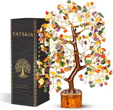 YATSKIA Mix Chakra Crystal Tree | Chakra Tree of Life | Chakra Stones | Meditation Room Decor | Chakra Decor for Women | Birthday Gifts for Women | 10 Inch