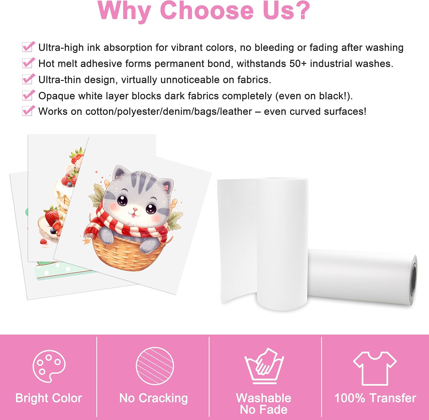 DTF Transfer Film Roll 12" x 328ft,Premium Double Sided Heat Transfer Roll Film Paper for DTF Printing Direct to Film for T-Shirts Textile,Easy Peel&Stretchable,Vibrant Colors for T-Shirt, Hoodie, Bag