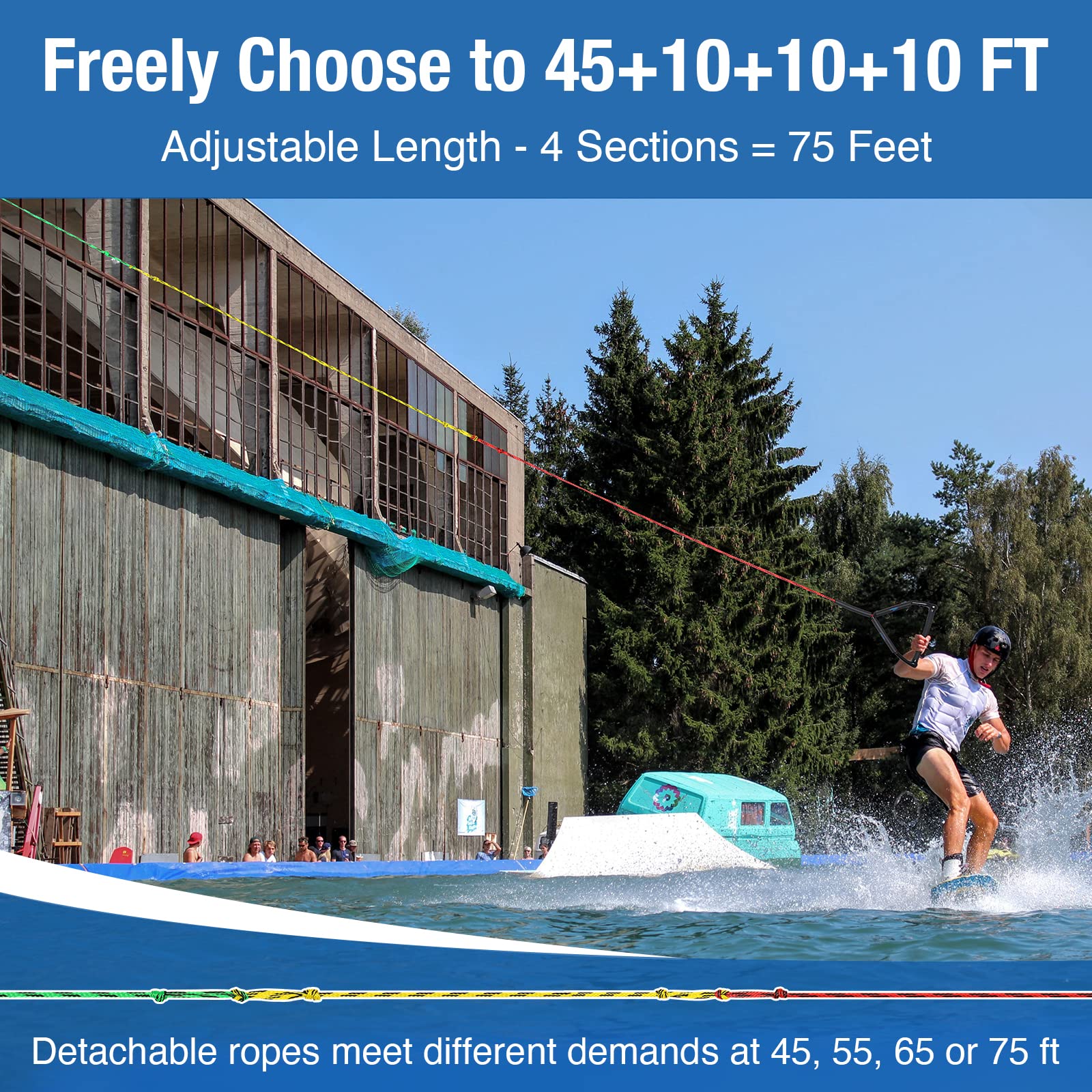 Affordura Water Ski Rope 75 Feet Wakeboard Rope with Handle Ski Ropes for Water Skiing, Ski Tow Rope for Tubing 4 Sections Tube Tow Rope for Watersports, Storing Bag Included (Multi Colored)