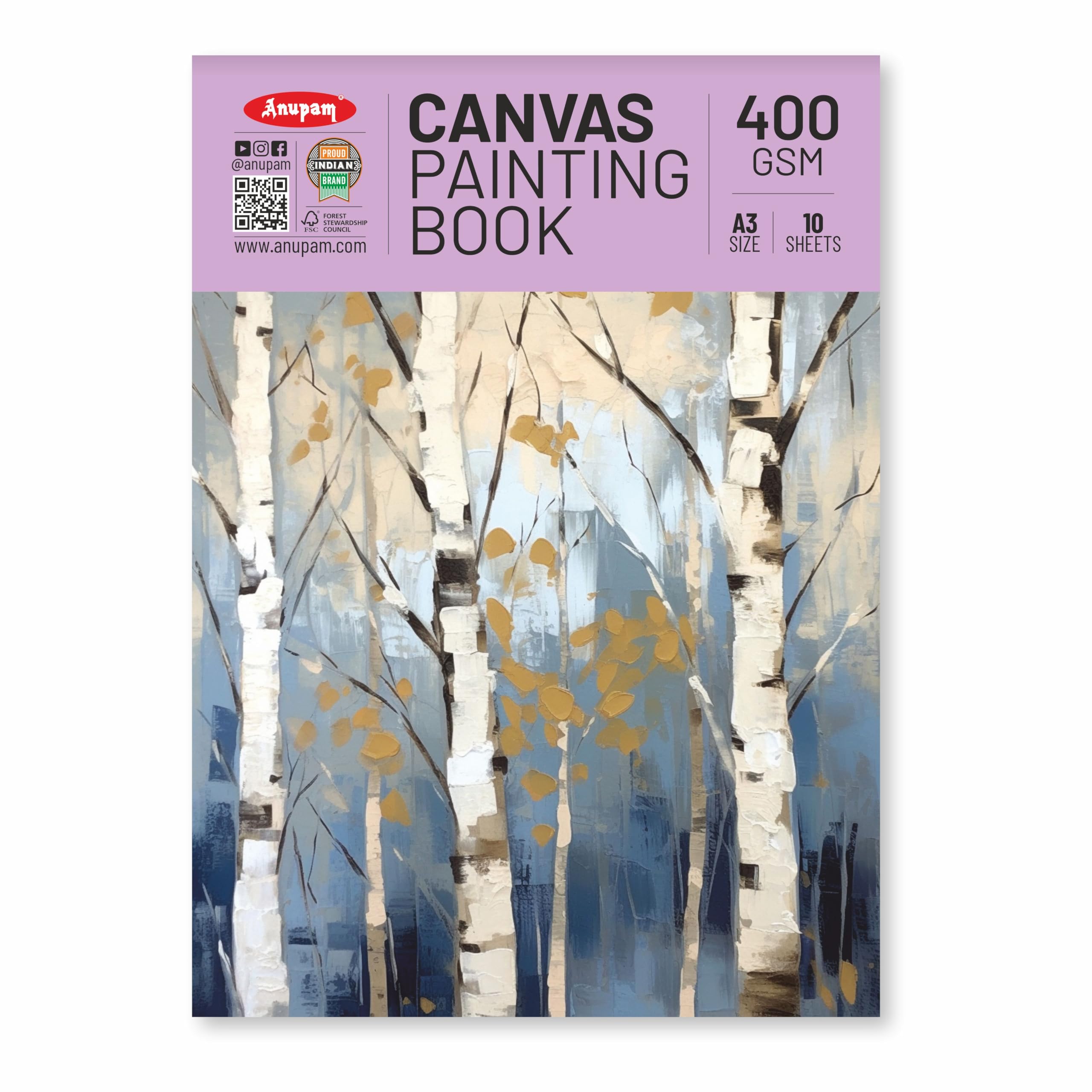 Anupam A3 Canvas Painting pad 100% Cotton Acrylic Gesso Primed with Acid Free Paper 400 GSM 10 Oz for Acrylic and Oil Painting (10 Sheets, 20 Pages)-image-23