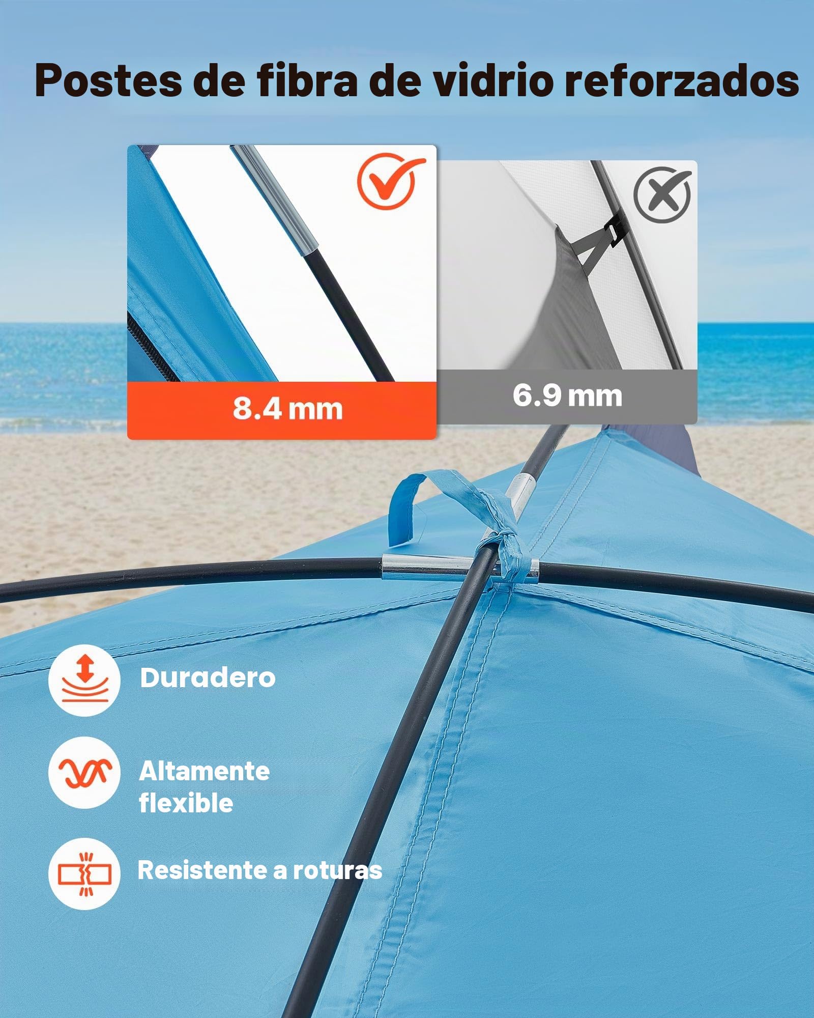 VEVOR Tienda de Playa para 4 Personas, Carpa de Refugio de Sol Protección UPF 50+, Carpa Portátil de Playa con Bolsa de Transporte y Bolsillos para Arena, para Acampar, Pescar, Picnics al Aire Libre