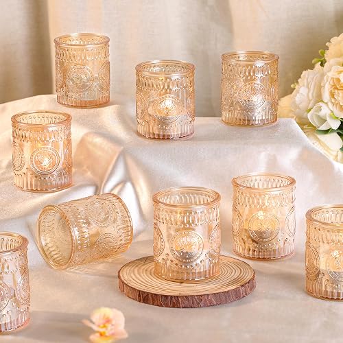 MATAHUM 12 Pcs Gold Votive Candle Holder, Glass Tealight Candle