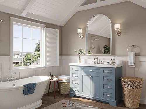 Miniatura 50 de Brightify Espejo arqueado, espejo de pared de arco negro de 26 x 38 pulgadas, espejo de baño negro con marco de metal, espejo de tocador de baño