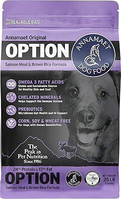 Annamaet Original Option Formula Dry Dog Food, 24% Protein (Salmon & Brown Rice), 25-lb Bag