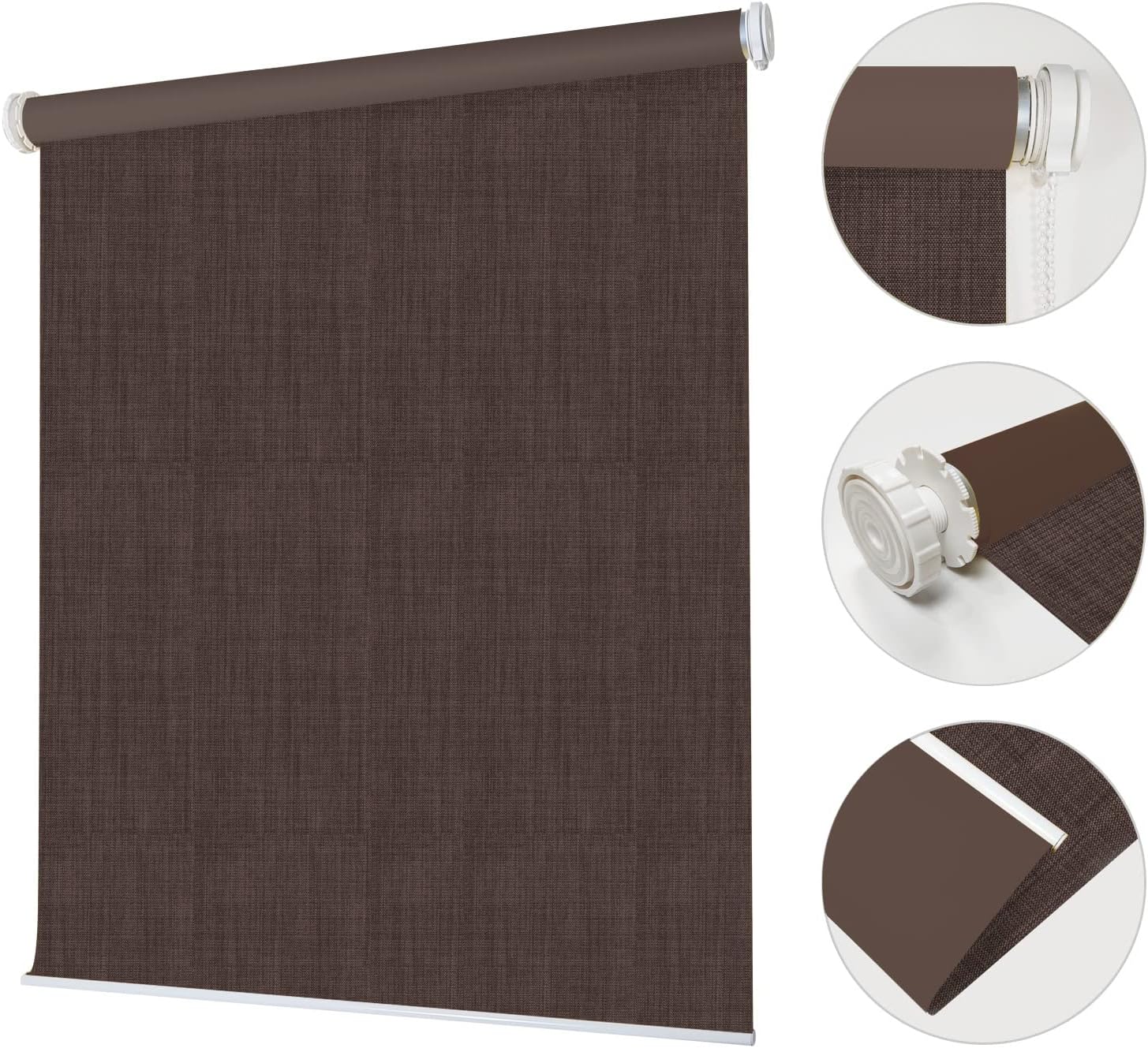 No Drill Inside Mount Blackout Roller Shades Custom No Tools Tension Window Blinds Premium Fabrics UV Protection Easy to Install for Office Living Room, Bedroom, Kitchen, Linen Coffee