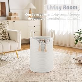 Artfeel Laundry Basket,Woven Cotton Rope Laundry Hamper,40L for Decorative Storage of Dirty Clothes,Toys and Blankets in Bathroom,Baby Room and Living Room