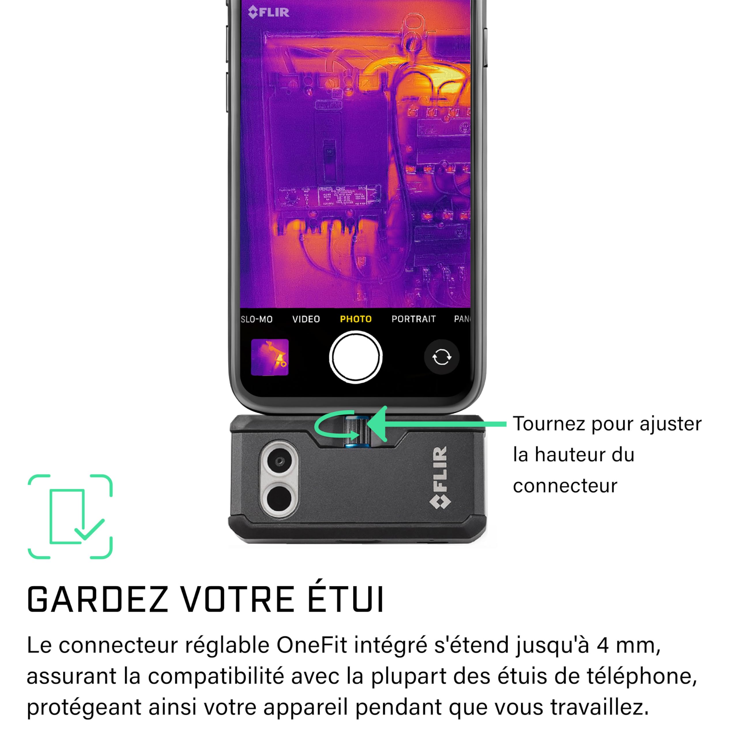FLIR ONE Pro - Caméra thermique pour smartphones iOS (iPhone 15 et plus récent avec USB-C), super résolution 320 x 240 (IR natif 160 x 120)