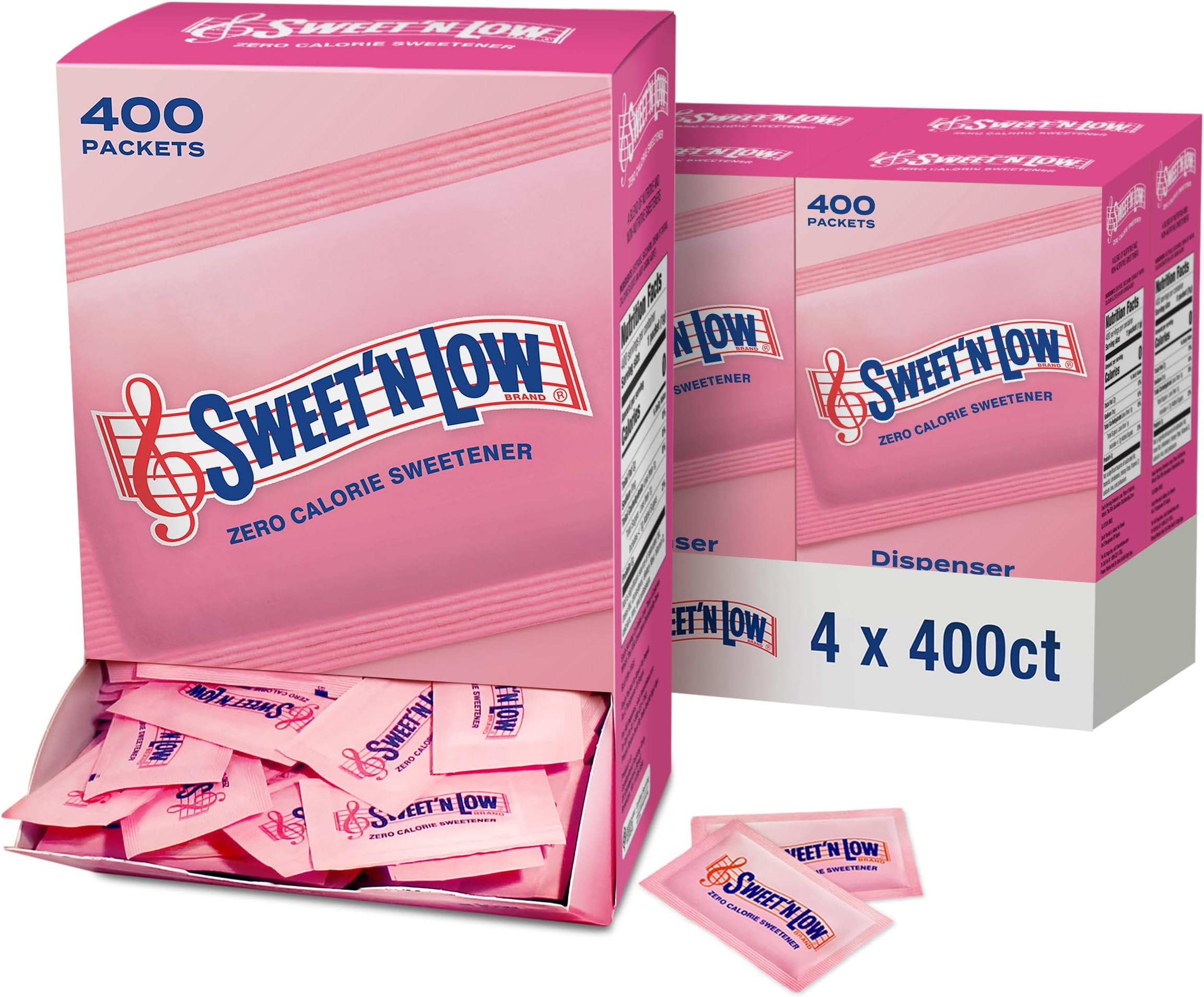 Sweet'N Low Zero-Calorie Sweetener | Contains Saccharin, Sugar Substitute, Keto, Vegan, Gluten-Free | Great for Cooking, Baking, Coffee, Tea, Hot/Cold Beverages | 400 Packets (4 Pack)