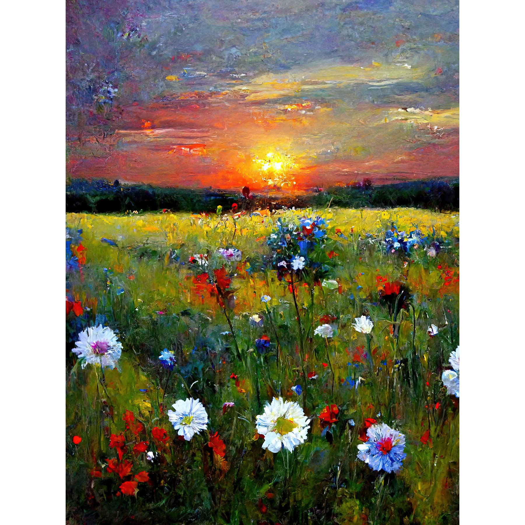 Doppelganger33 LTD Stampa artistica da parete con olio di alba floreale di fiori selvatici, grande carta spessa 40 x 50 cm