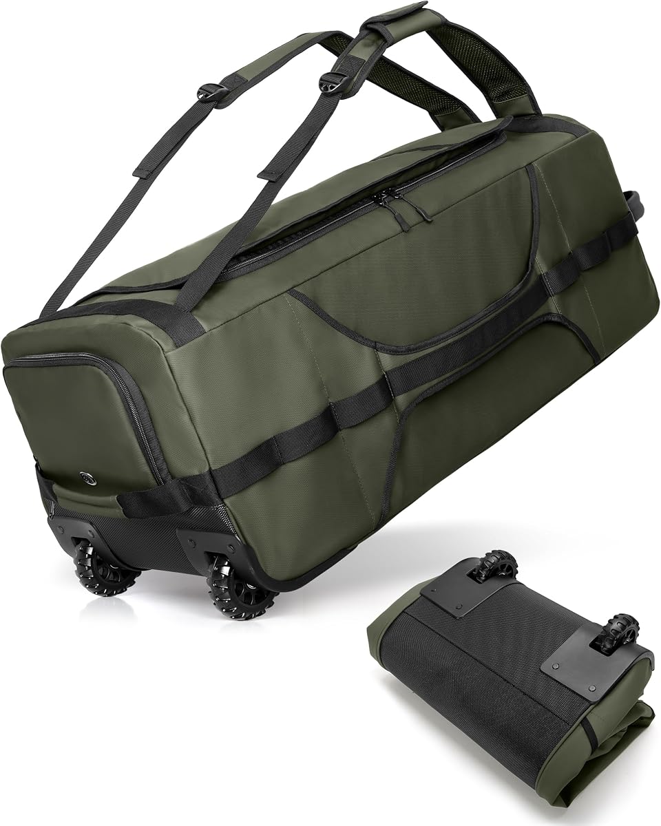 83L Rolling Duffle Bag with Wheels and Backpack Straps, Green