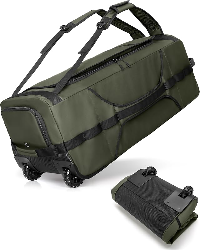 83L Rolling Duffle Bag with Wheels and Backpack Straps, Green