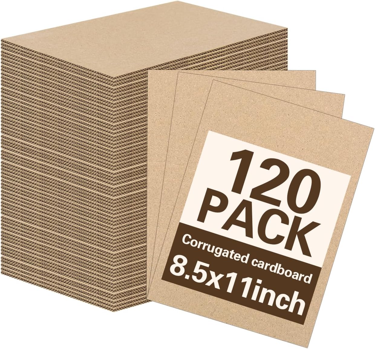 120 Pack Corrugated Cardboard Sheets 8.5 x 11 Inch, Kraft Cardboard Sheets for Crafts, DIY Projects, Art Supplies, Packaging Inserts and Printing