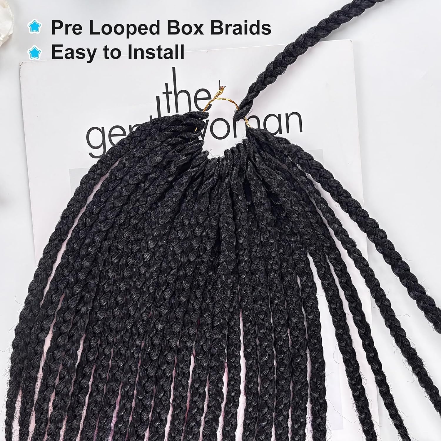 Box Braids Crochet Hair 24 inch Black Pre Looped Crochet Box Braids Hair for Black Women Soft Lightweight Prelooped Braided Hair Extension (Black, 24 Inch)