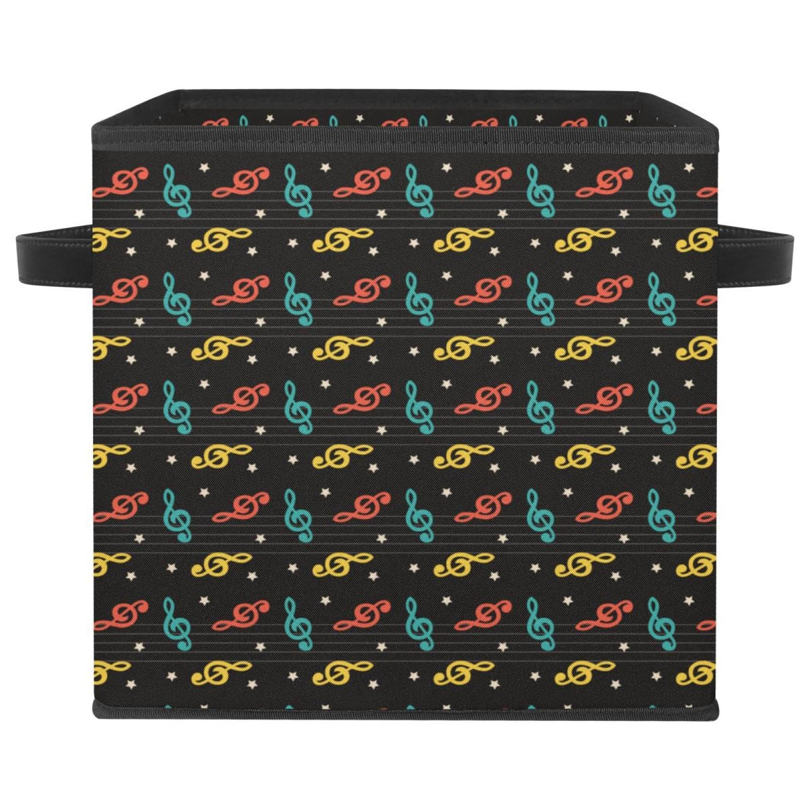 Boîte de rangement pliable cube en tissu motif clé de violon avec poignées