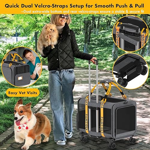 Vista 40 de PAWZIDEA Transportador de mascotas grande expandible con ruedas, 24 x 16 x 16 pulgadas para gatos de 2 a 4 gatos de hasta 55 libras, plegable