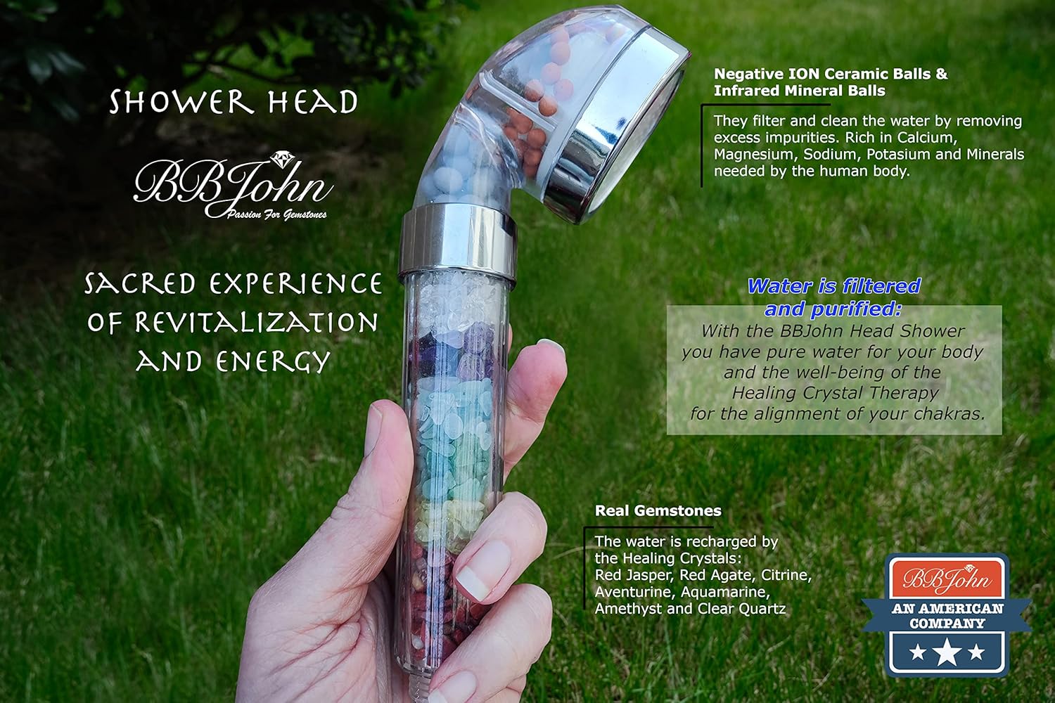 Chakra Crystal Shower Head LED Lights. Color Changing. Natural Gemstones. Healing Crystals. Water Purification. Mineral. Ph Balance. Healing Energy. 7 Stones. Water Filtering. Bathroom