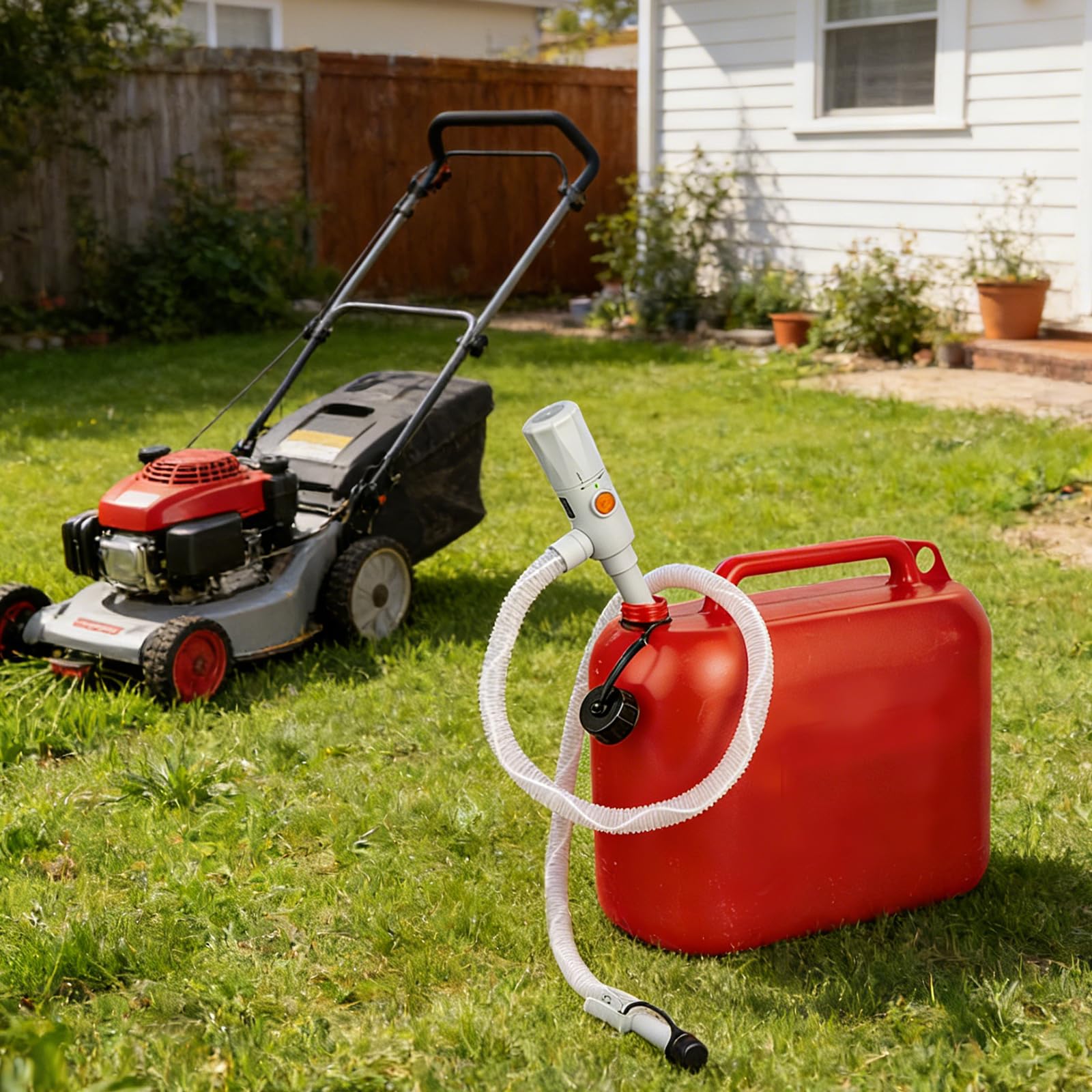 Benzinpumpe für Kanister 2.8GPM, Elektrische Transferpumpe Dieselpumpe Kraftstoffpumpe Akku mit Auto-Stopp-Sensor, Doppelte Stromversorgung (USB-C/AA), Dieselpumpe 30-43cm, 130cm Flexible Hose