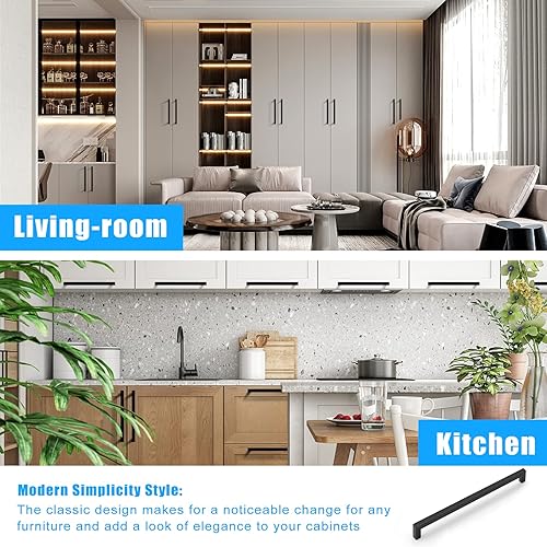 Miniatura 2 de Juego de manijas de puerta de acero inoxidable de 12 de ancho, esquinas cuadradas, para armario de cocina