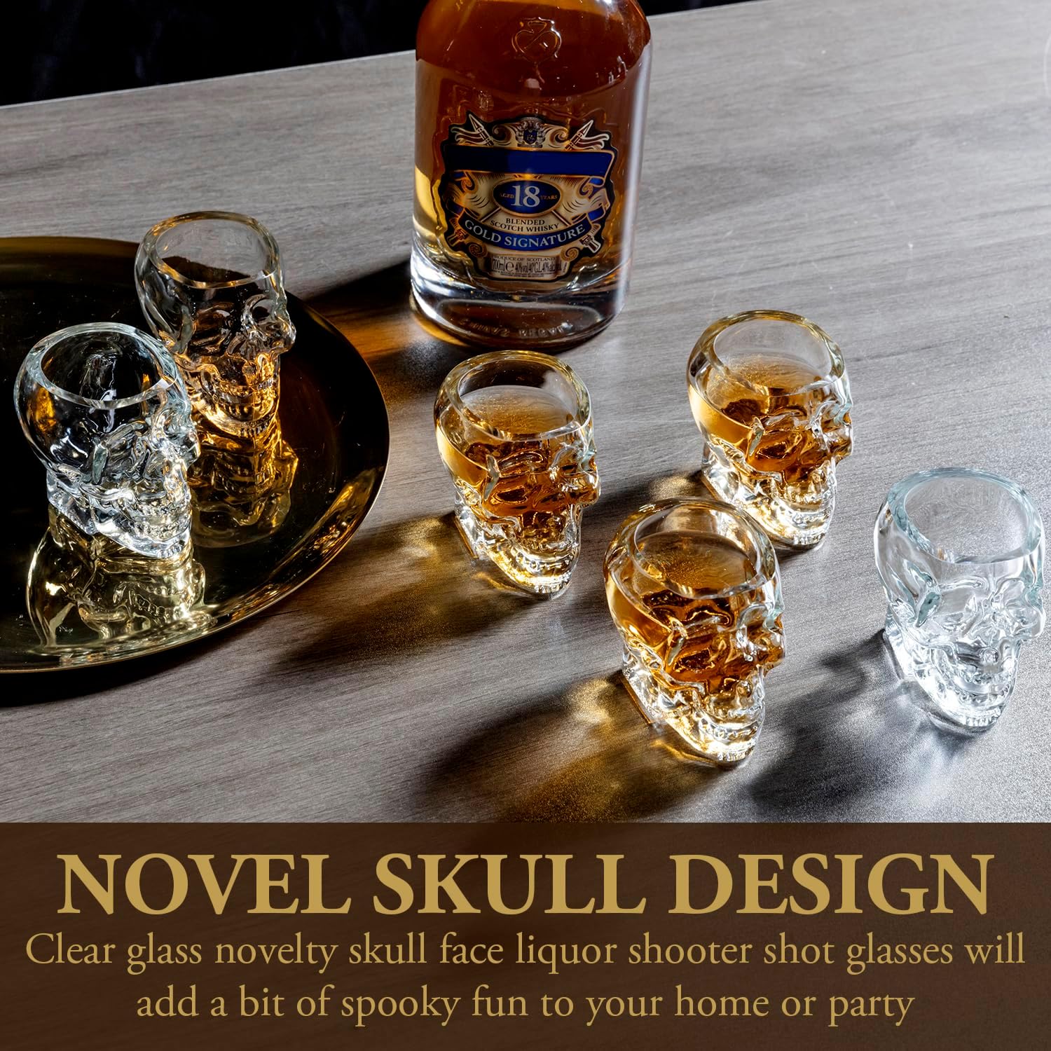 MyGift Set of 6 Skull Shot Glasses – 2.8 oz Clear Glass Novelty Drinkware for Halloween Parties, Cocktail Bars & Home Decor – Spooky 3D Skull Design - Image 5