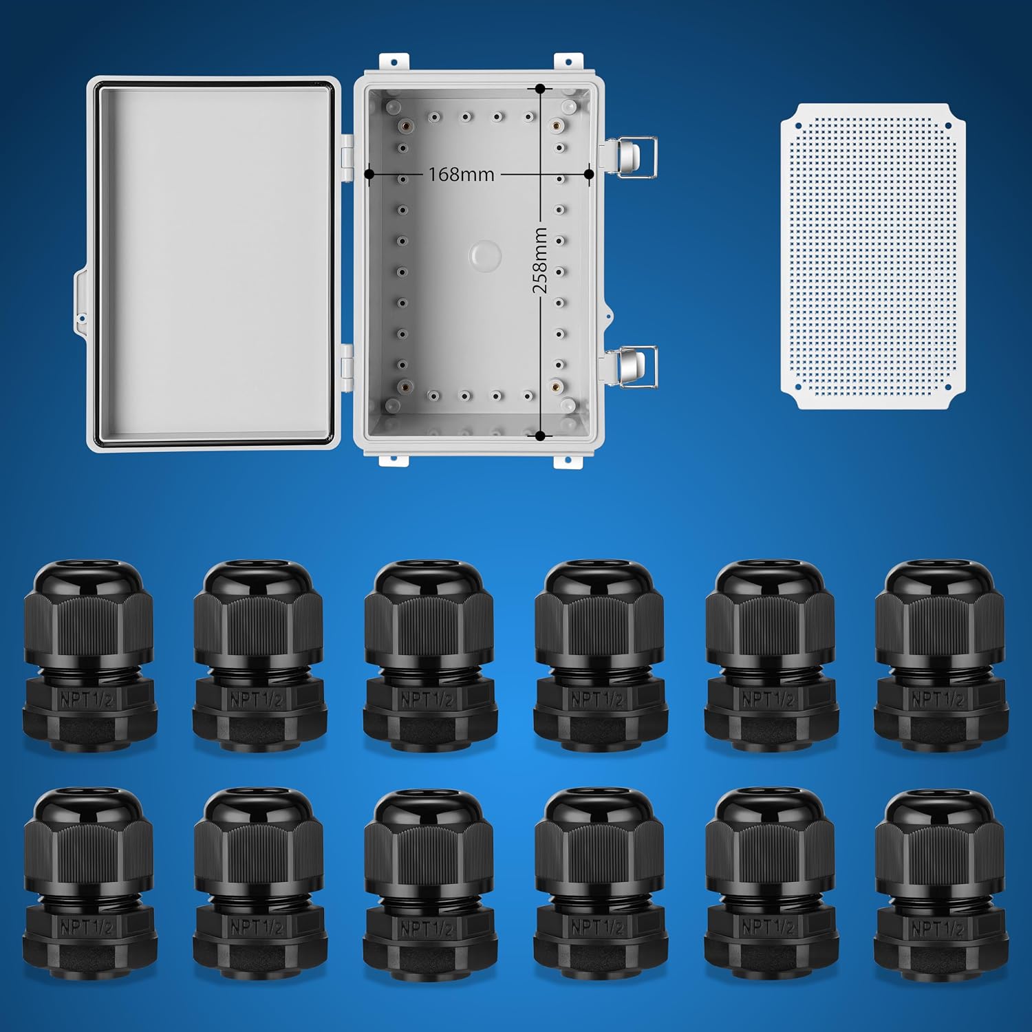 Junction Box 11.4"×7.5"×5.5" Bundles with NPT 1/2" Cable Gland, Adjustable Cord Grip for Cable Diameters 0.24" to 0.49" image 2