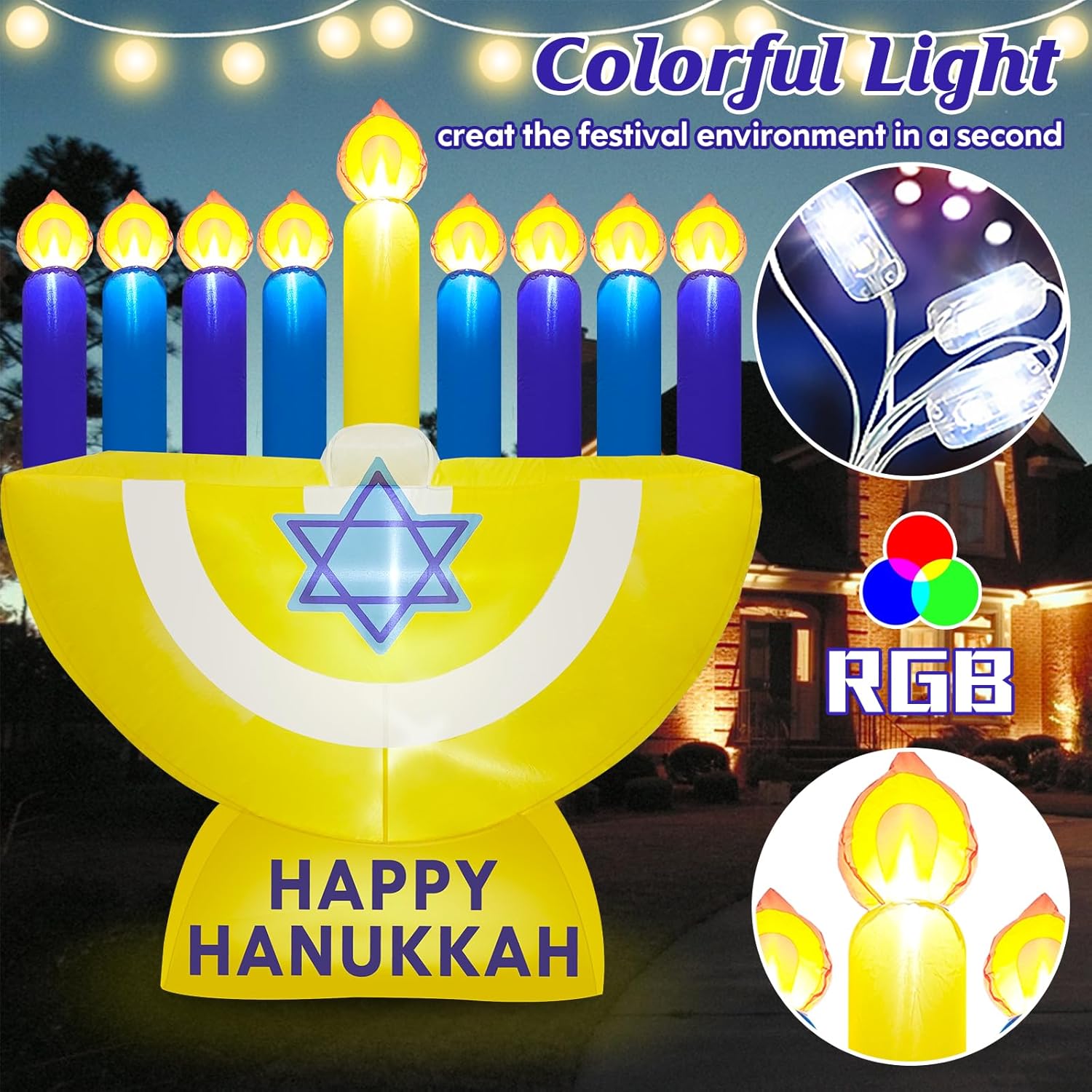 MICOCAH 6 FT Hanukkah Inflatables Outdoor Decorations, Inflatable Menorah Built-in LED Lights Blow Up Yard Decoration, Hanukkah Decorations for Home Garden Lawn Hanukkah Decor Holiday Party