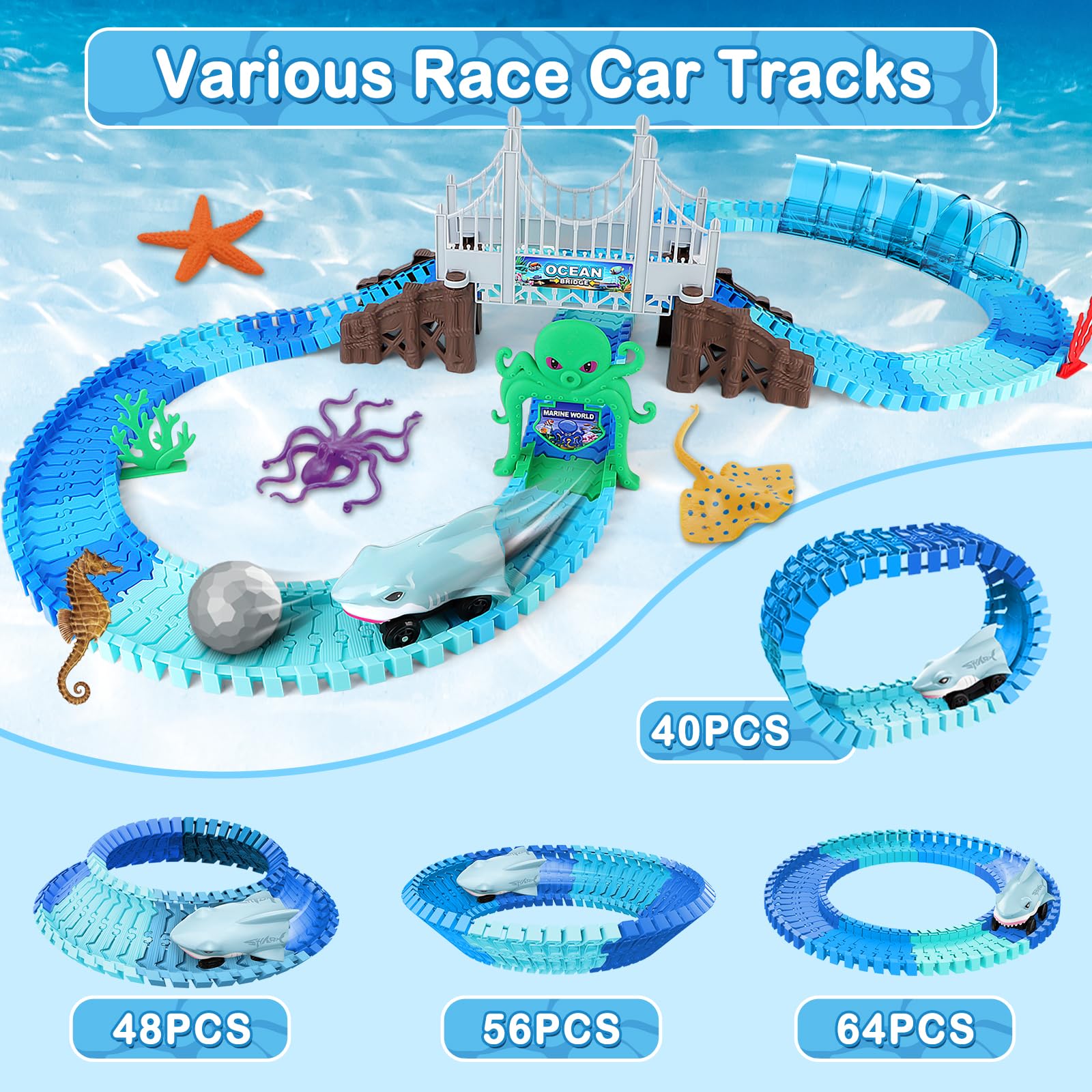 Snapklik.com : deAO Race Track Toys 183 Pcs Shark Race Car Toys For ...