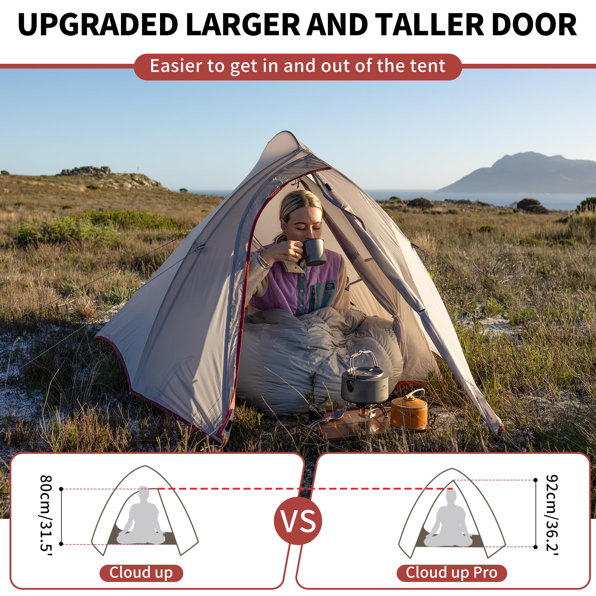 Naturehike Cloud up 2 Person Silicone Waterproof Tent Lightweight Ultralight Backpacking Tents with Footprint for Camping Hiking Backpacking - Image 3