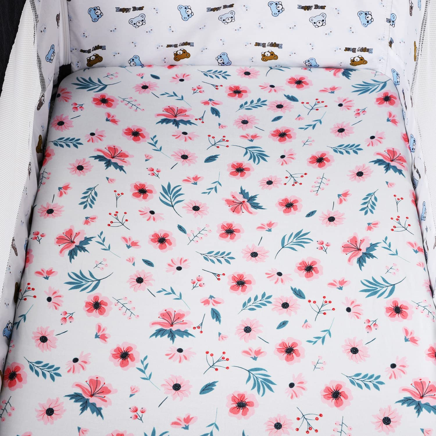 Bassinet Sheet Set 2 Pack Snug Fitted Cradle Fitted Sheets, Stretchy Ultra Soft, for Oval Rectangle Hourglass Bassinet Mattress, Unisex Boy Girl, Floral & Pink