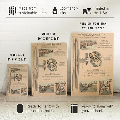 Miniatura 7 de Lantern Press 6x9 Inch Wood Sign, Ready to Hang Wall Decor, Ballard Locks Technical