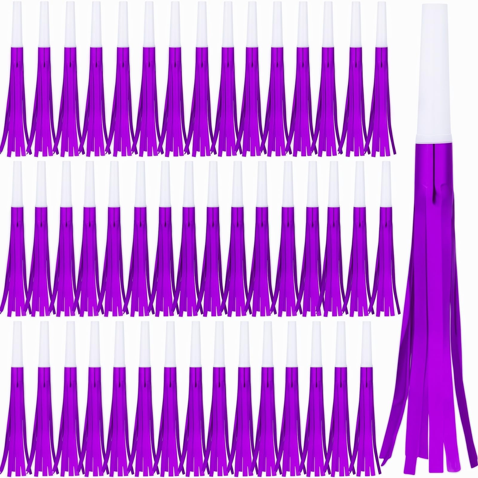 LCPQMZGH Noise Makers Party Horns, 48 Pack, Purple Metallic Glitter with Fringe, for Birthday, Wedding, New Year
