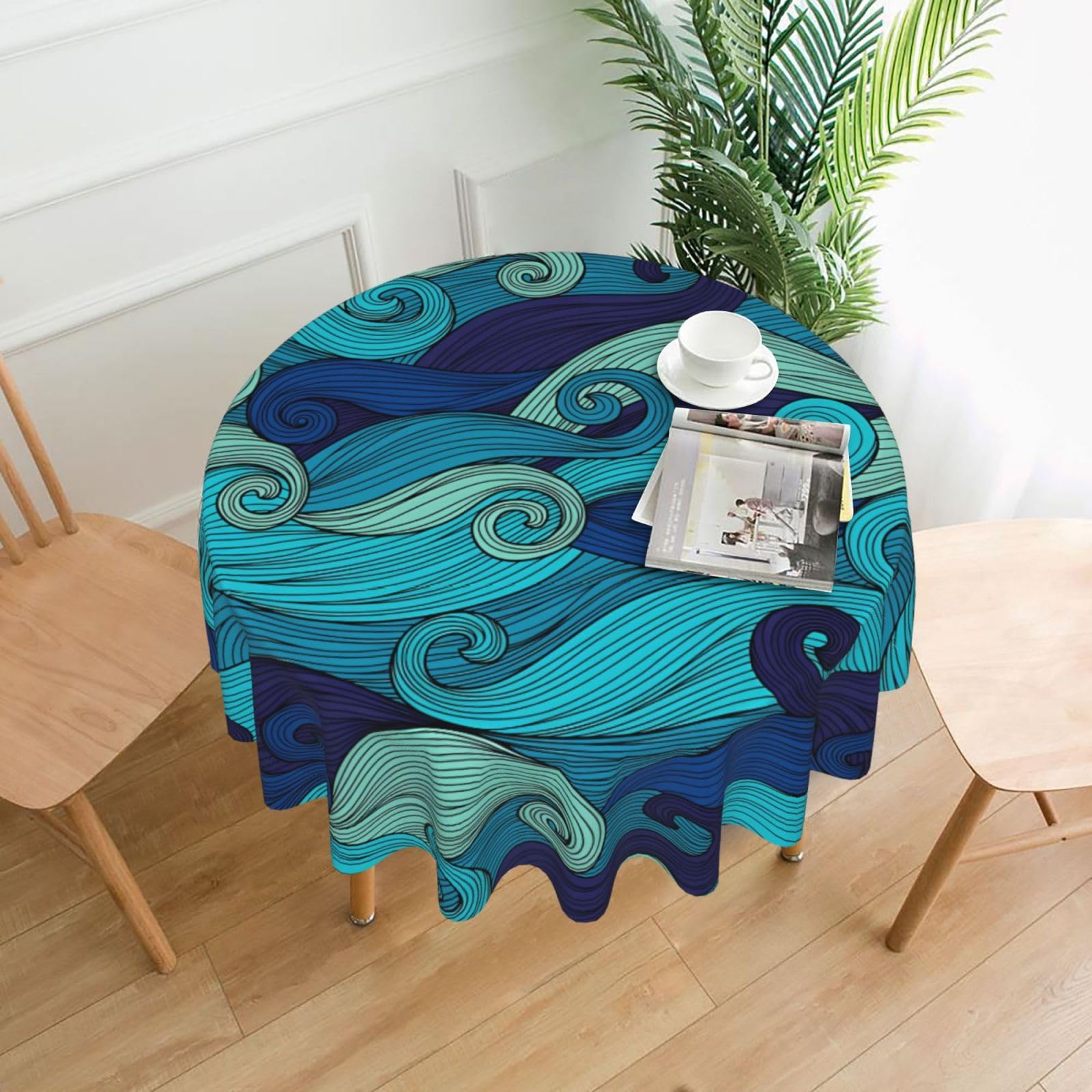 WHJSSF Ocean stripe pattern Prints Round Decorative Table Throw 60 Inch – Waterproof Table Cover for Dining, Coffee Tables, and Outdoor Events