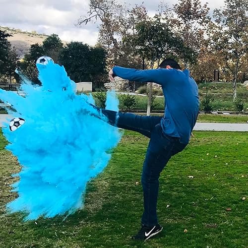 Miniatura 4 de Balón de fútbol para revelación de género, kit de polvo rosa y azul para bebé, niño y niña, suministros de fiesta de revelación de género