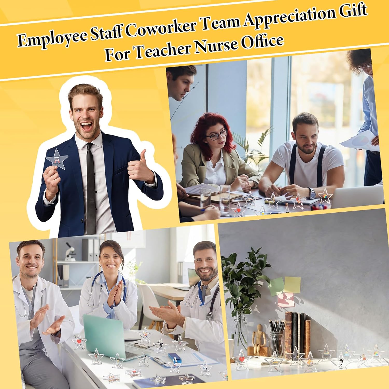 48 Pcs Funny Employee Appreciation Awards Gifts Bulk Small Acrylic Appreciation Awards Trophies Small Team Gifts for Teacher Nurse Office Coworker Staff Recognition(Employee Star)
