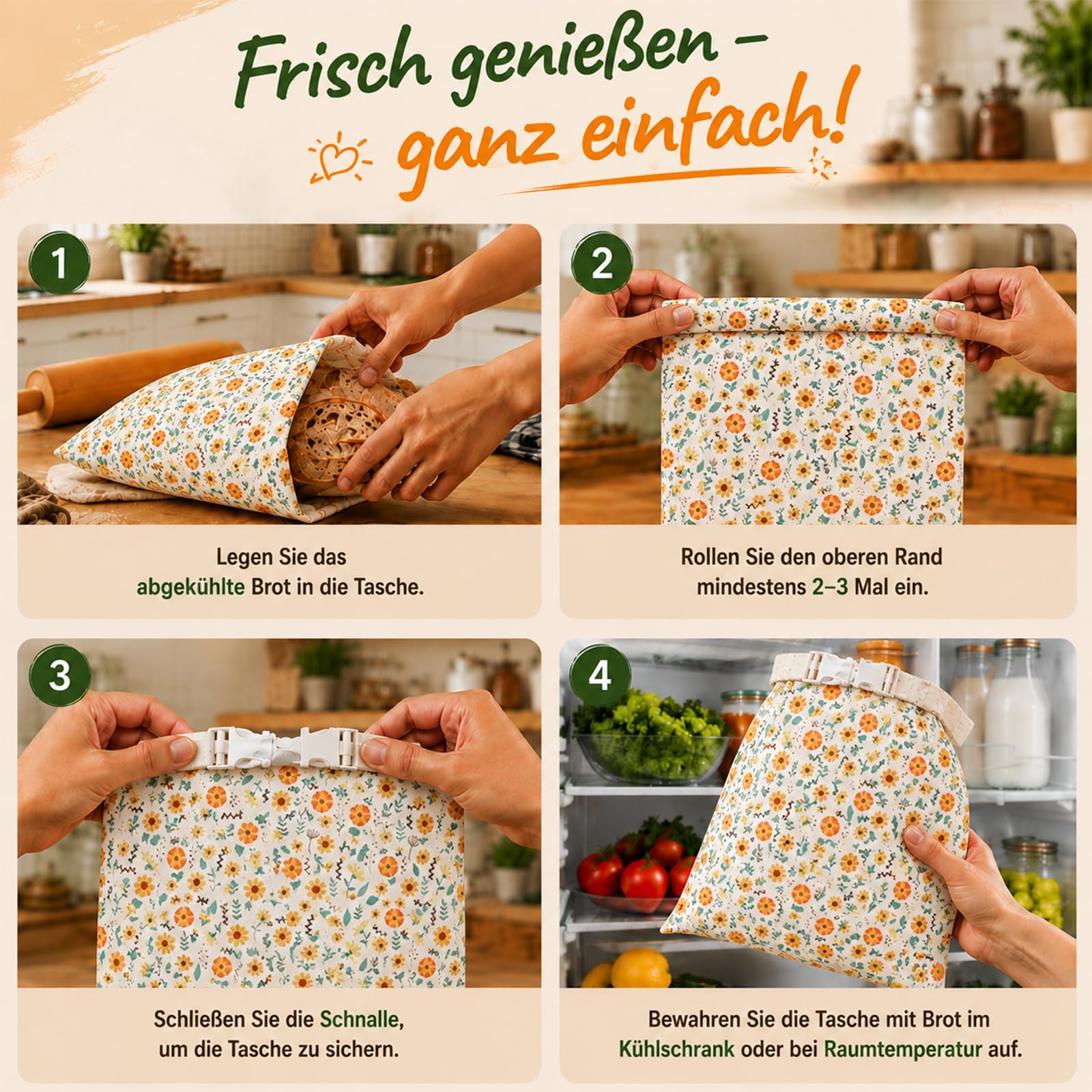 2 Stück Wiederverwendbare Bienenwachs Brotbeutel- Groß 43x33cm, Vollkommen natürliche Bienenwachs-Präservierung, Bienenwachs Brotbeutel für selbstgebackenes Brot und Backwaren